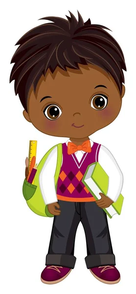 Vector afroamericano escuela chico con mochila — Vector de stock