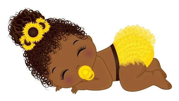 Africano americano girasol bebé chica con chupete — Archivo Imágenes Vectoriales