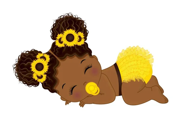 African American Sunflower Baby Girl with Pacifier — Stock Vector