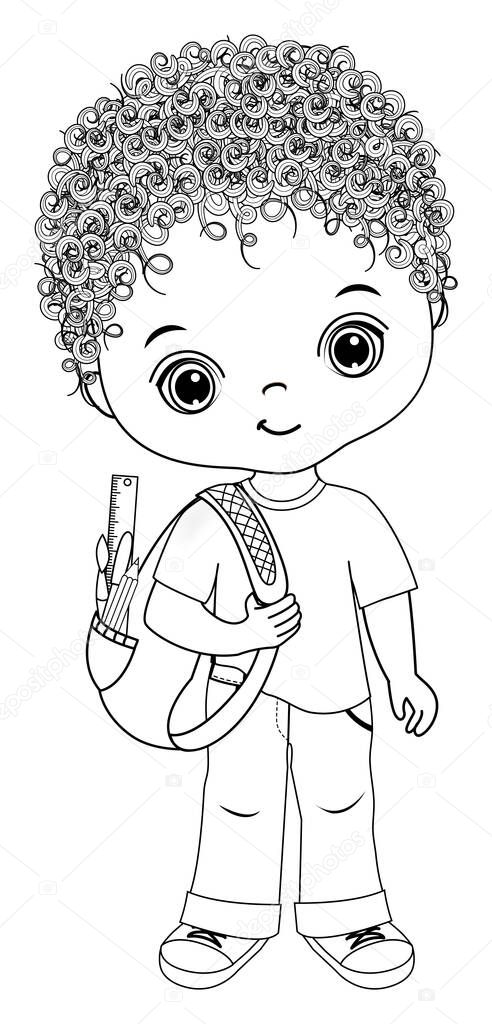 Vector Black and White School Boy with Rucksack