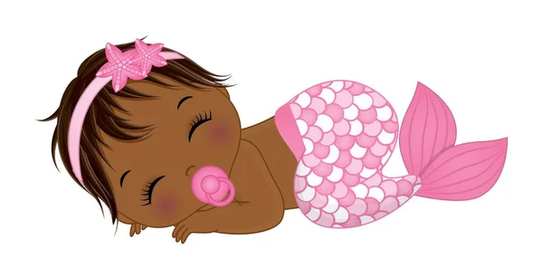 African American Cute Baby Mermaid with Pacifier — Stock Vector