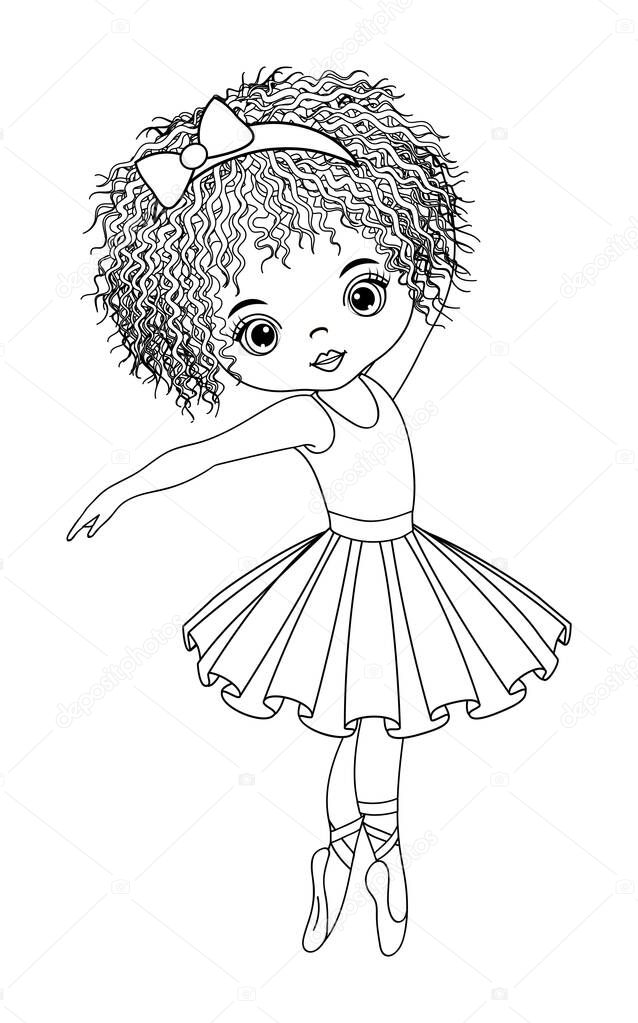 Vector Black and White Ballerina Girl for Coloring