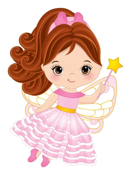 Cute Blond Fairy Girl Holding Magic Wand — Stock Vector