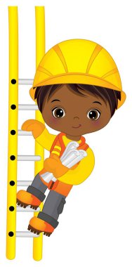 Vector Little Black Boy merdiveni tırmanıyor. Vektör Küçük Yapıcı