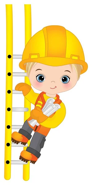 Vector Cute Little Boy Subir a Escada. Vector pequeno construtor — Vetor de Stock