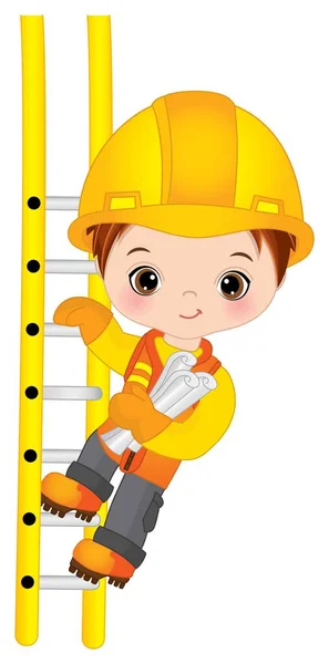 Vector Cute Little Boy Subir a Escada. Vector pequeno construtor — Vetor de Stock