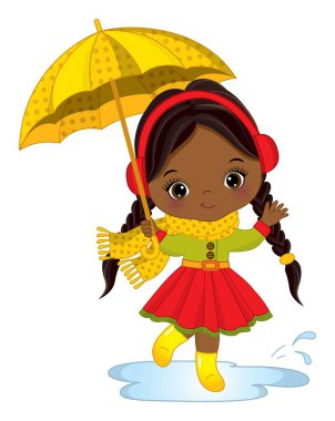 Sevimli Siyah Kız Şemsiye Tutuyor 