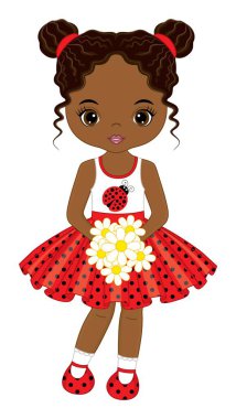 Güzel Siyah Kız Çiçek Buketini Tutuyor