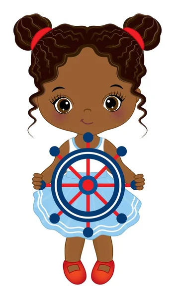 Niña afroamericana sosteniendo volante — Vector de stock