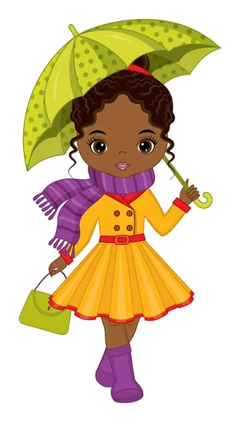 Bela jovem preto menina segurando guarda-chuva — Vetor de Stock
