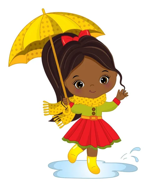 Cute Little Black Girl Holding Umbrella — Stock Vector
