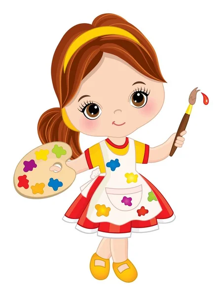 Vector Niña con Paleta y Pincel. Vector Pequeño artista — Vector de stock