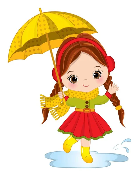 Cute Little Redheaded Girl Holding Umbrella — Stock Vector