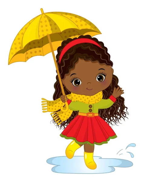 Cute Little Black Girl Holding Umbrella — Stock Vector