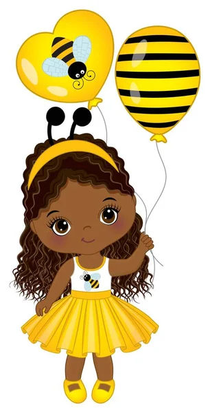Klein zwart meisje dragen bijen antenne hoofdband — Stockvector