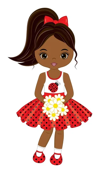 Hermosa chica negra sosteniendo ramo de flores — Vector de stock
