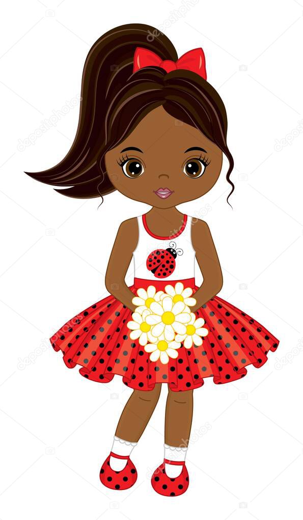 Beautiful Black Girl Holding Bouquet of Flowers