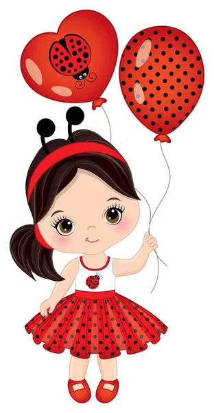 Cute Little Girl Wearing Ladybug Antenna Headband — Stock Vector