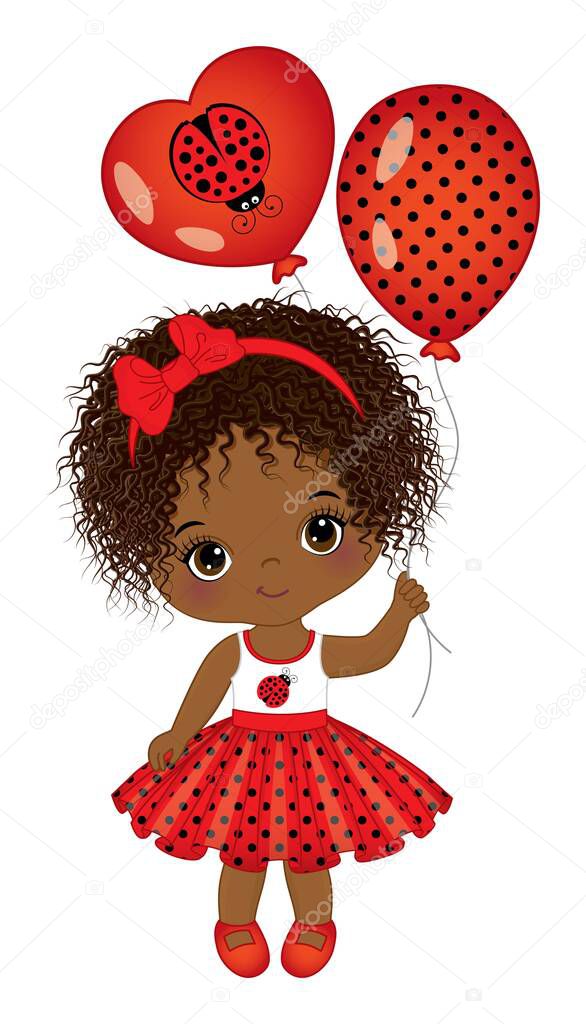 Cute African American Girl Holding Air Balloons 