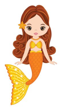 Turuncu Balık Kuyruklu Güzel Deniz Kızı 