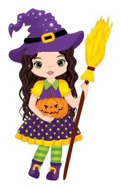 Süpürge saplı ve balkabaklı Vektör Tatlı Cadı