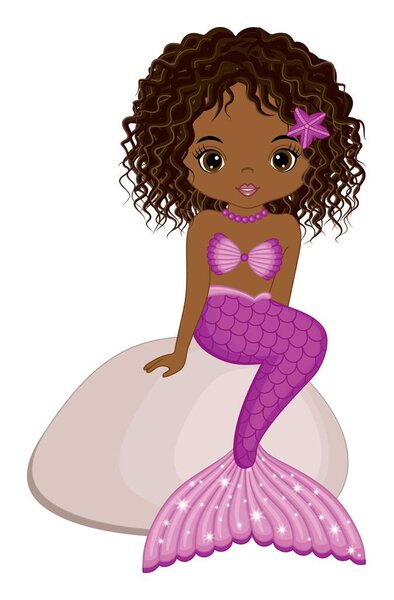 Афроамериканская симпатичная русалка с розовым хвостом