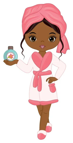 Vector Cute Spa Black Girl with Towel — Stock Vector