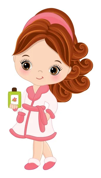 Vector Cute Little Spa Girl Wearing Robe — Stock Vector