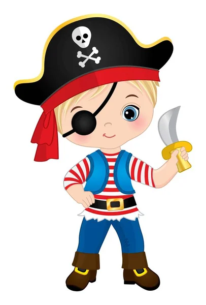 Lindo pequeño pirata sosteniendo cuchillo — Vector de stock