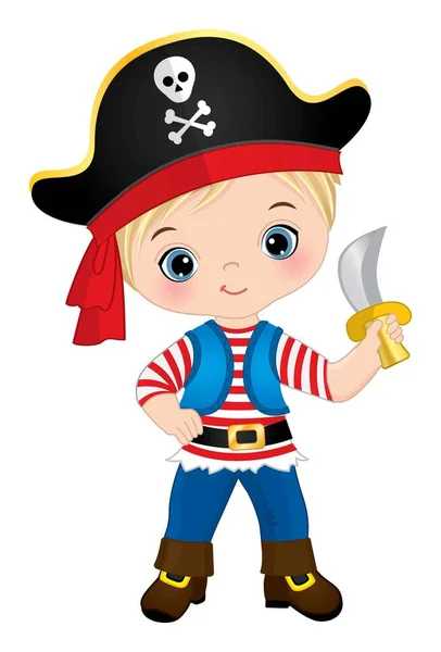 Lindo pequeño pirata sosteniendo cuchillo — Archivo Imágenes Vectoriales