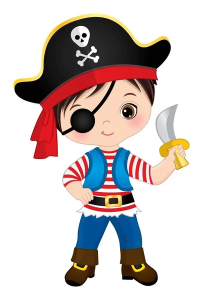 Lindo pequeño pirata sosteniendo cuchillo — Vector de stock