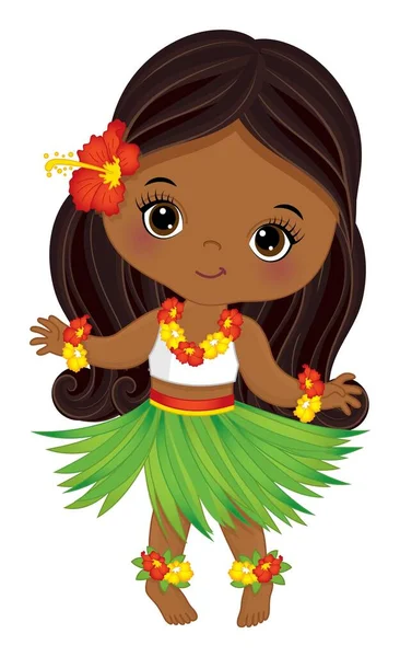 Мила luau маленька дівчинка в спідниці трава танцює — стоковий вектор