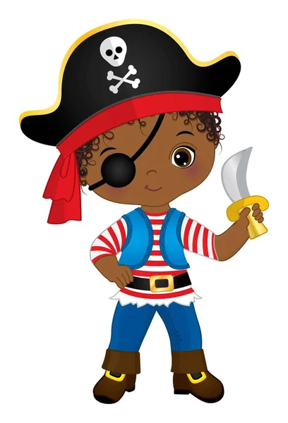 かわいい黒の小さな海賊ホールディングナイフ — ストックベクタ