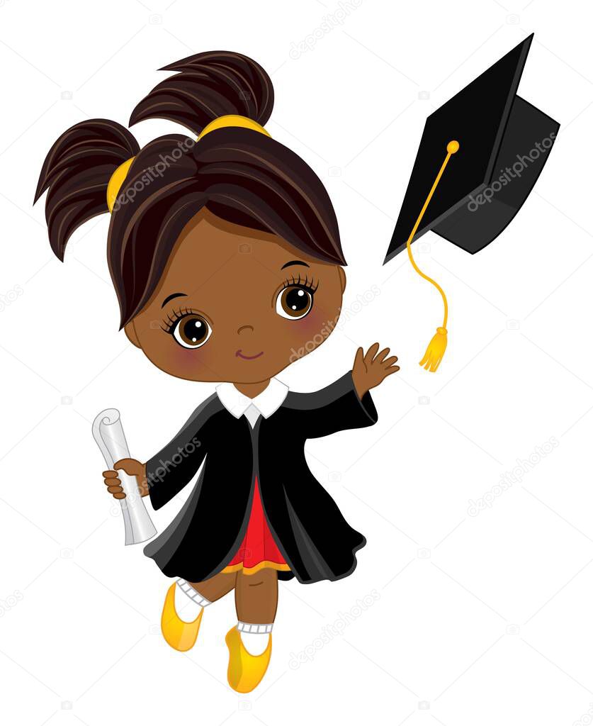 Graduation Cute Little Black Girl with Diploma