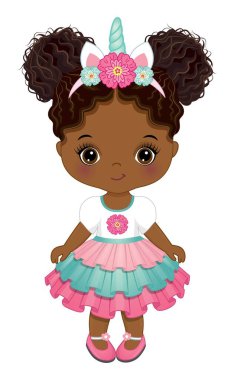 Şirin Afro-Amerikan Tek Boynuzlu At Bebek Kız 
