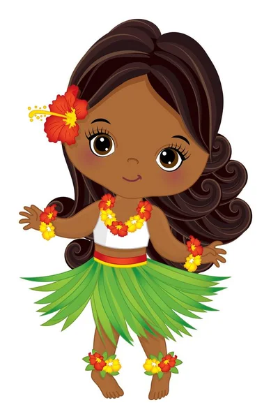 Мила luau маленька дівчинка в спідниці трава танцює — стоковий вектор