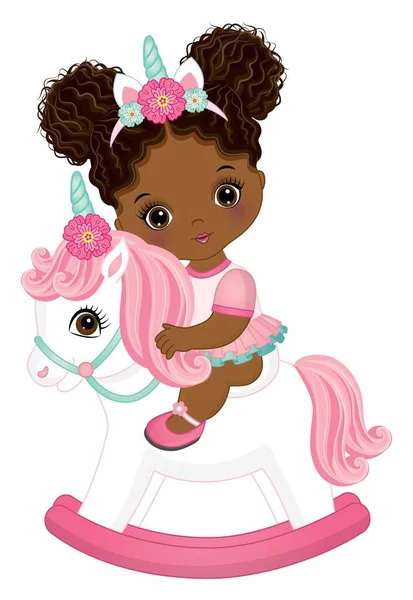Bebé afroamericano montando unicornio — Archivo Imágenes Vectoriales