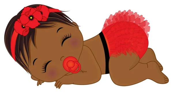 Afro americana amapola bebé chica con chupete — Archivo Imágenes Vectoriales