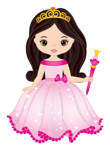 Beautiful Princess Wearing Pink Dress and Tiara — Stock Vector