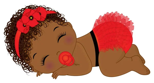 Afro americana amapola bebé chica con chupete — Vector de stock