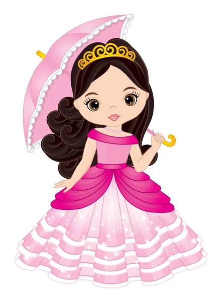 Bela princesa vestindo vestido rosa e Tiara —  Vetores de Stock