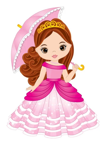 Bela princesa vestindo vestido rosa e Tiara —  Vetores de Stock