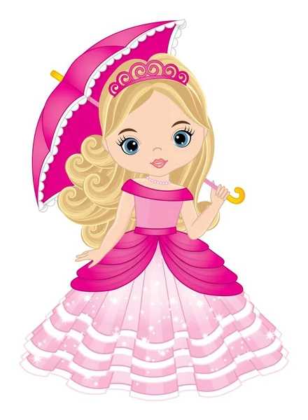 Beautiful Princess Wearing Pink Dress and Tiara — Stock Vector