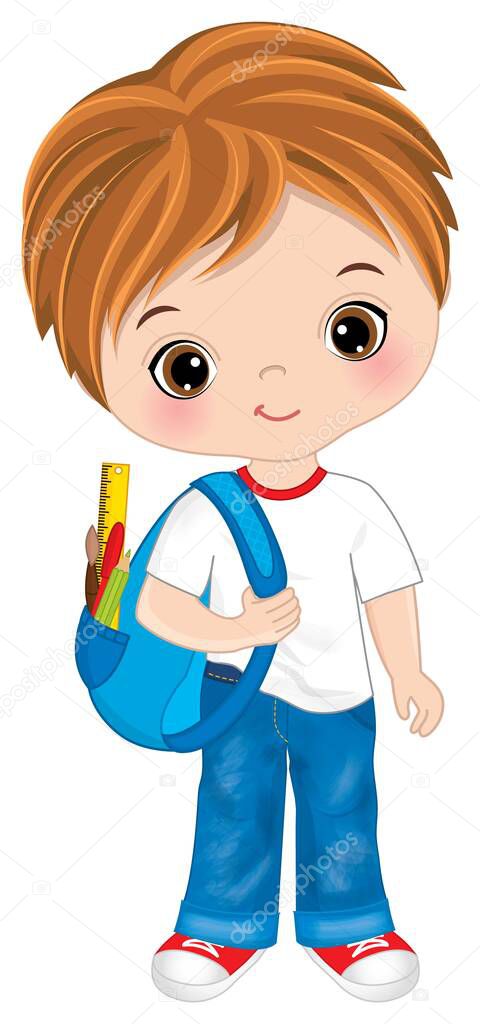 Vector School Boy with Backpack