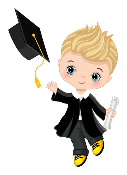 Wektor Graduation Cute Little Boy z dyplomem — Wektor stockowy