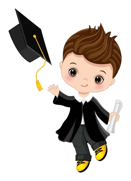 Graduación vectorial lindo niño con diploma — Vector de stock
