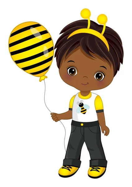 Cute Black Little Boy with Bee Headband Antenna — стоковий вектор