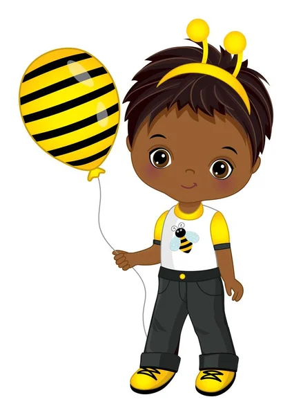 Schattig zwart jongetje met bijenhoofdband antenne — Stockvector