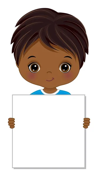 Χαριτωμένο μικρό αφρικανικό αμερικανικό αγόρι κρατώντας κενό πλαίσιο — Διανυσματικό Αρχείο