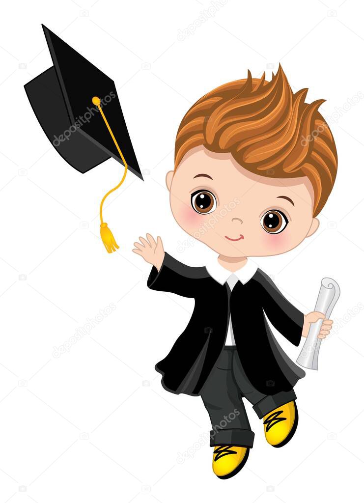 Vector Graduation Cute Little Boy with Diploma